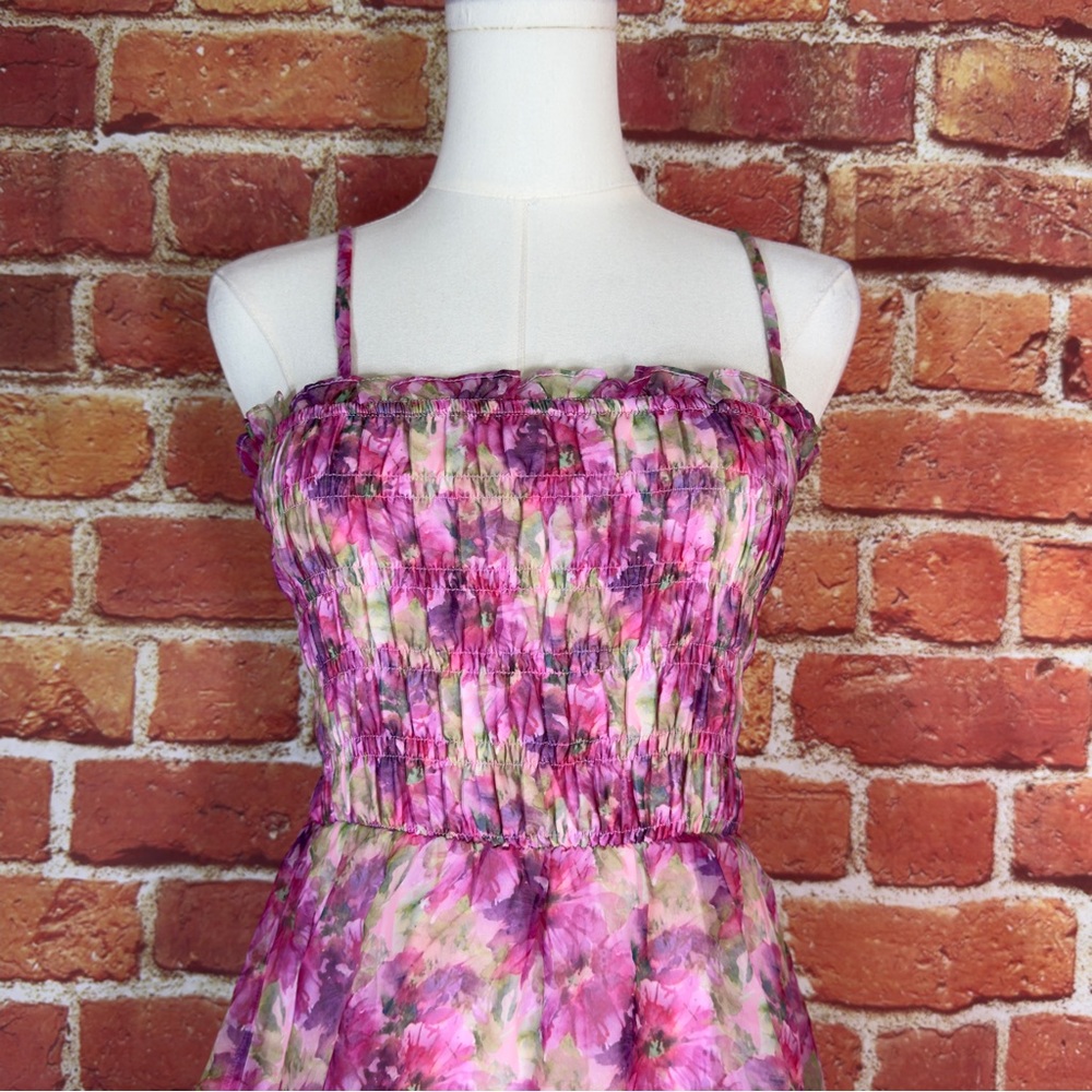 Lucy Paris Floral Pink‎ and Purple Spaghetti Strap Dress Size XS NEW